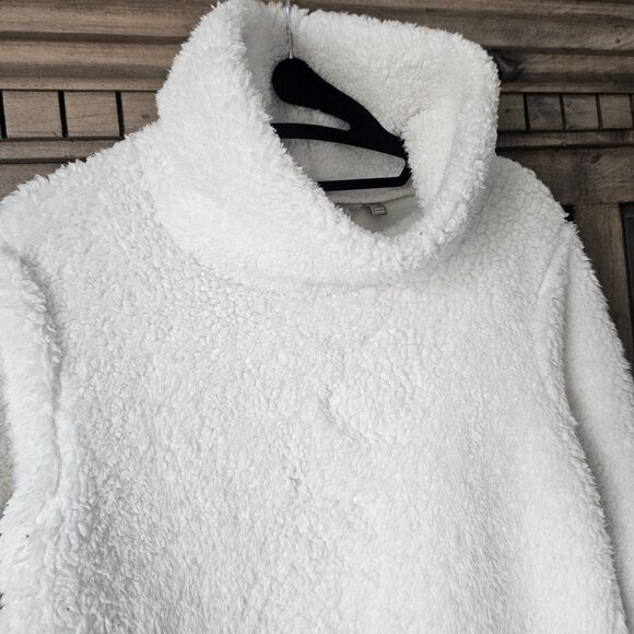 Athleta Nirvana Sherpa funnel Neck Cozy Pullover Sweatshirt Sweater S Cream - Picture 3 of 10